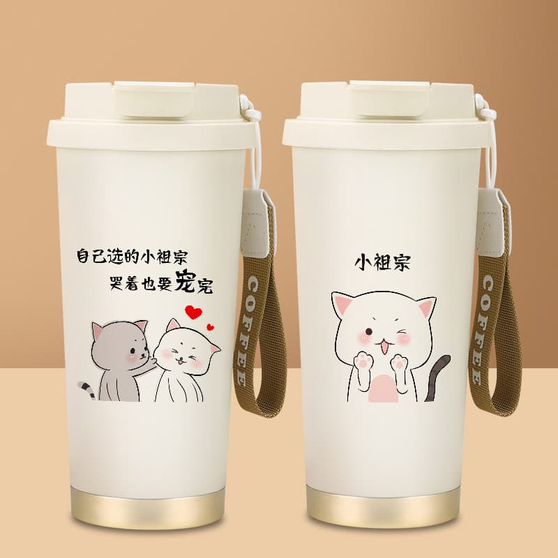 2026 novo estilo High-End casal copo forro de cerâmica copo térmico de café com palha copo de água presente de aniversár