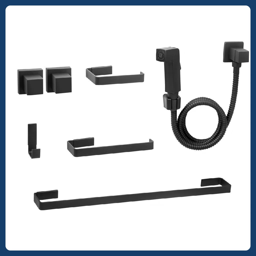 Kit de Acessórios Banheiro Preto Completo Com Ducha Higiênica + 02 Acabamento Registro Chuveiro Deca