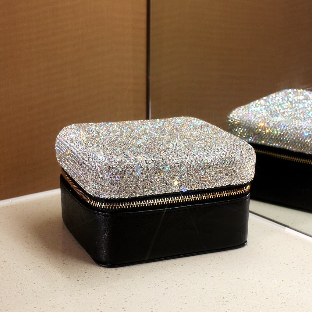 Moda High-End Flip caixa de relógio luxo diamante caixa de jóias pequena requintado pulseira caixa de exibição luz prese