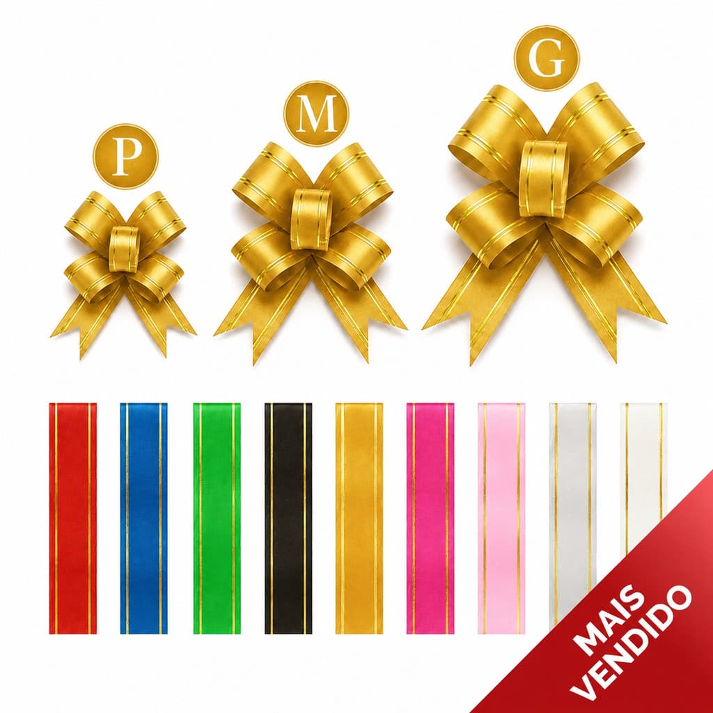 100 Laços Fácil Mágico com Filetes Dourado P/M/G – Presente – Com Cores Variadas