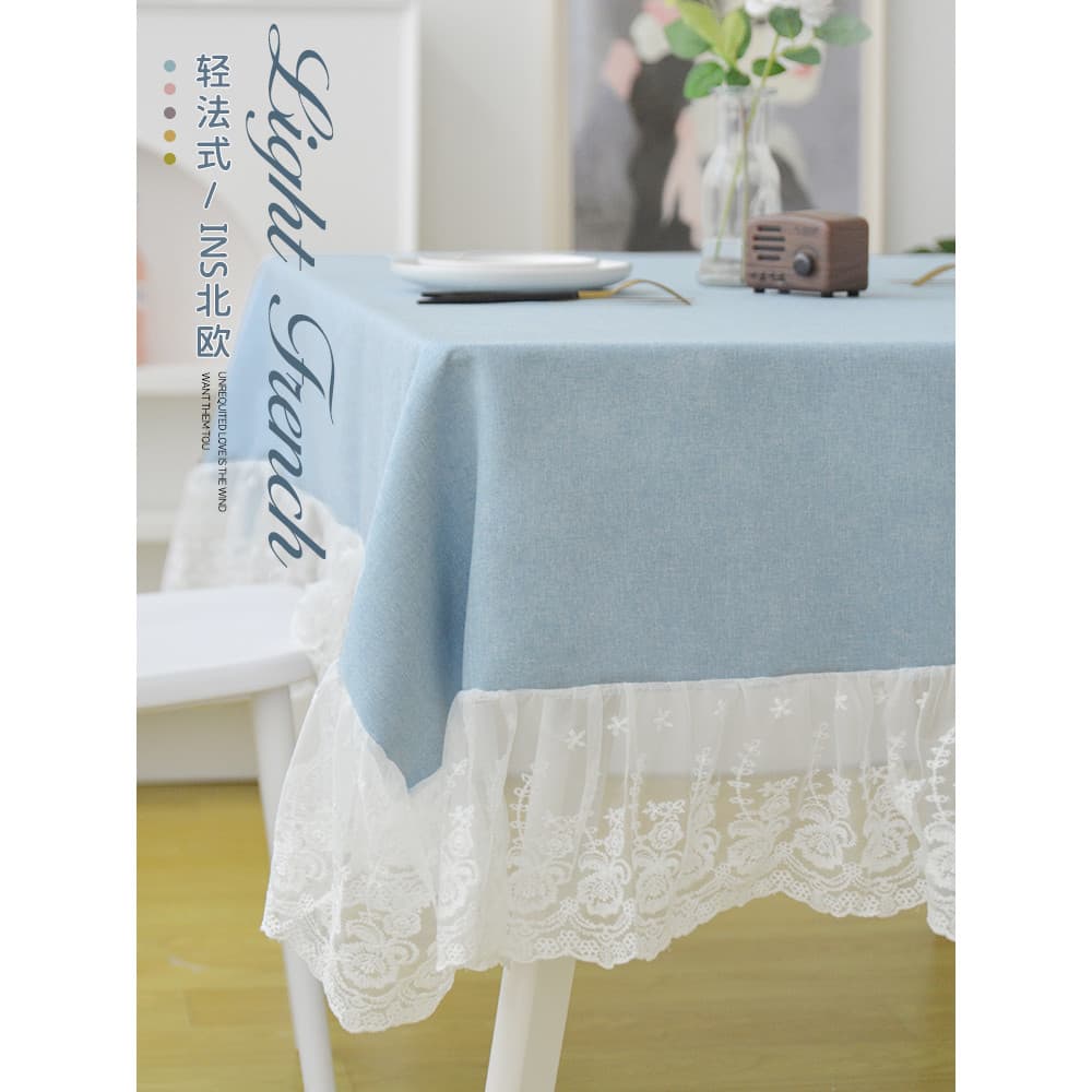 Toalha de mesa quadrada com babados estilo Ins, francesa, simples, leve, luxuosa, fresca, mesa de jantar, sala de estar,