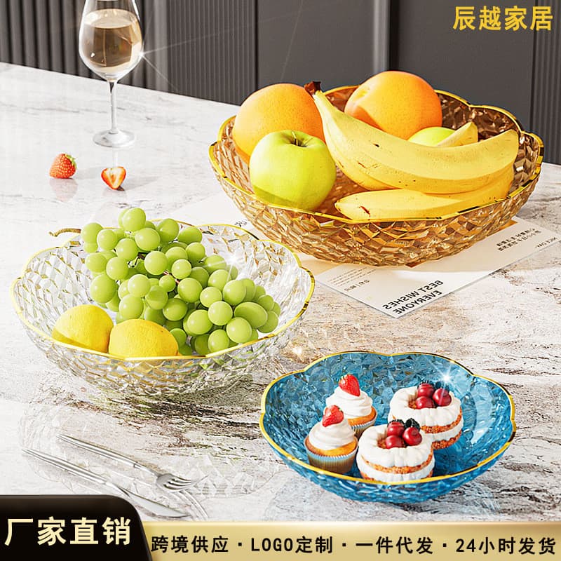 [Estoque pronto] Prato de frutas com diamante em forma de flor Sala de estar Mesa de centro doméstica Prato de frutas Pr