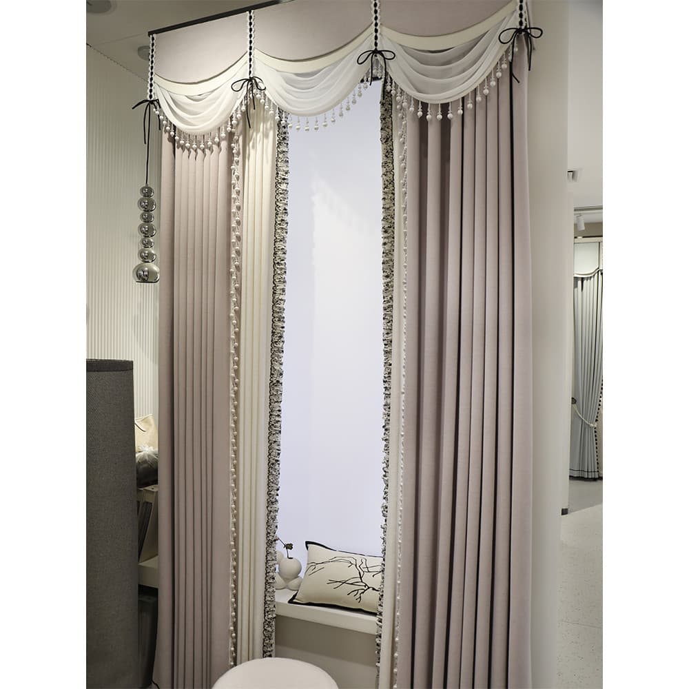 2026 novo estilo francês creme estilo Chenille roxo Blackout cortina estilo renda quarto High-End sala de estar estrela