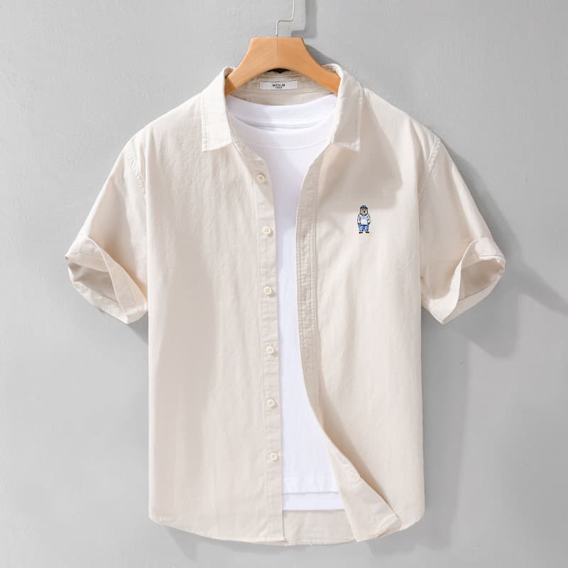 Nicho de verão bonito camisa branca masculina de manga curta na moda solto puro algodão estilo japonês verão Casual cami