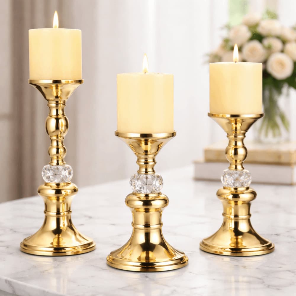 Castiçal De Pilar De Metal Dourado , Mesa Estilo Europeu Vintage , Suporte De Vela De Tamanhos Diferentes