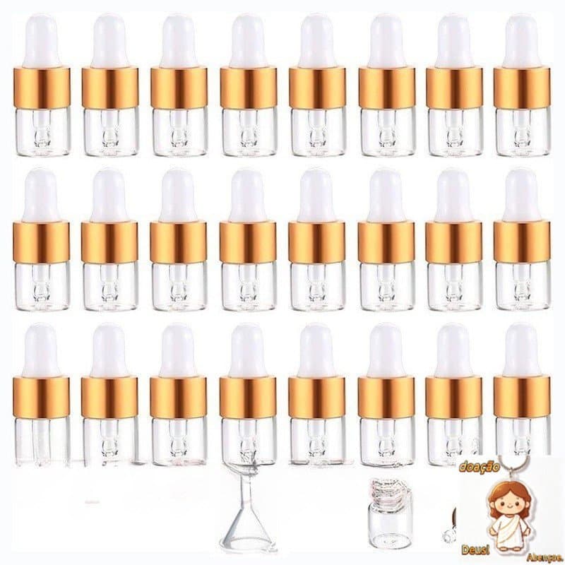 20/30/50pcs Frascos de Vidro Transparente com Conta-gotas Vazios 2ml 3ml 5ml Tampa Dourada 	   Princesa