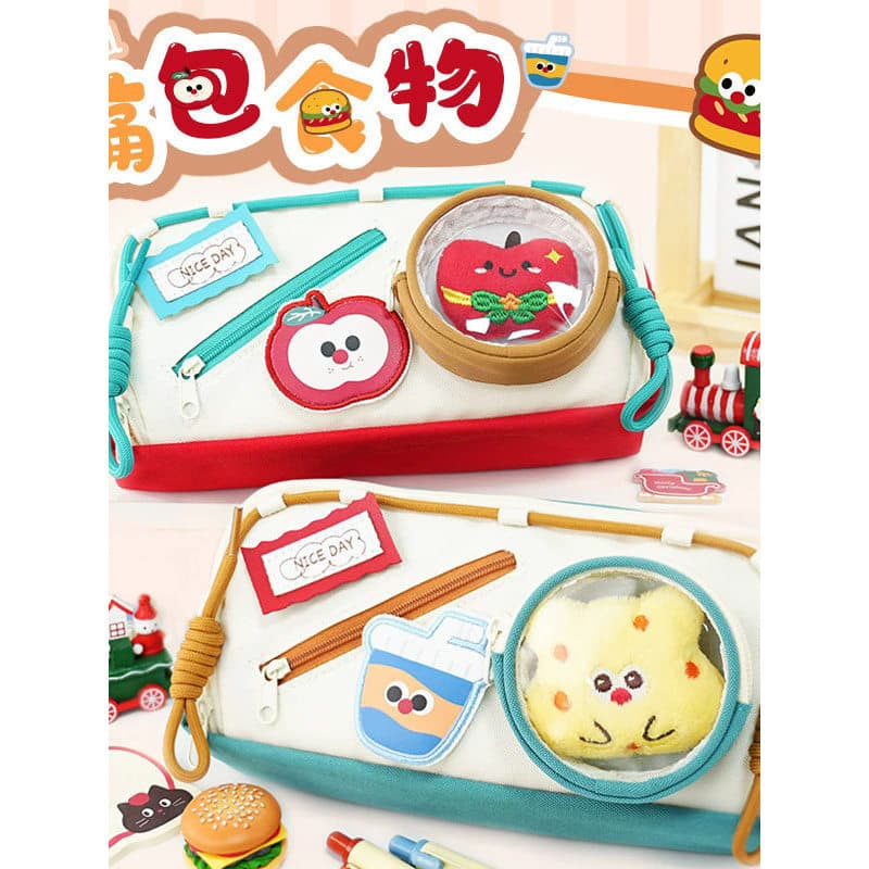 2026 Novo produto estilo fofo japonês comida Velcro estojo para lápis com cordão função de cor de contraste de