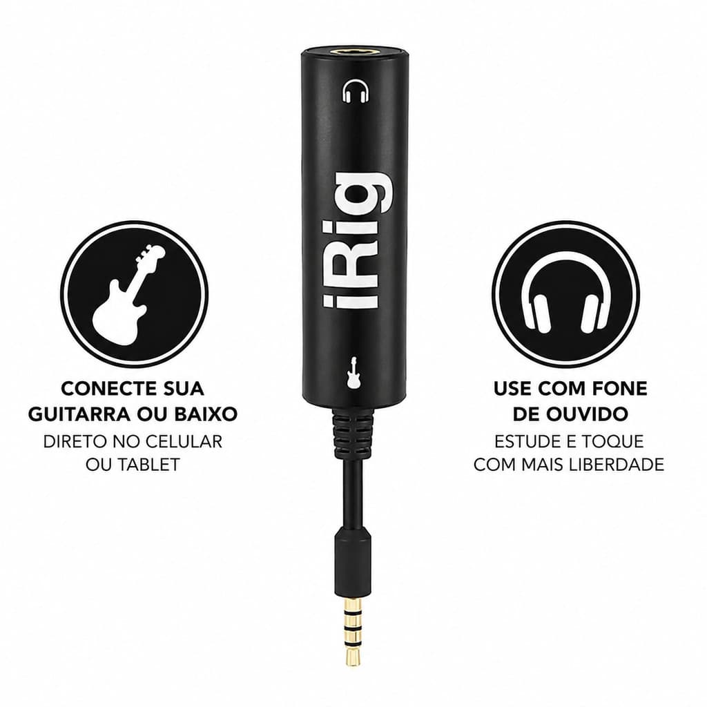 Irig - Interface De Áudio P/ Guitarra E Lives No Celular Conector p2 3.5mm Cor Preto
