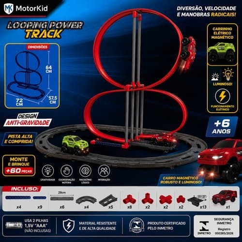 Pista Corrida Infantil Radical Carrinho Eletrico Magnetico Vermelho Diversao Rápida Ação Crianças
