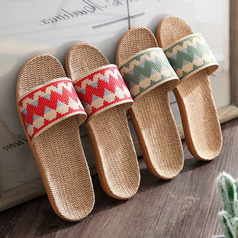 Linho Rattan grama tecido casa Pastoral algodão linho piso massagem chinelos masculinos casal feminino Anti @