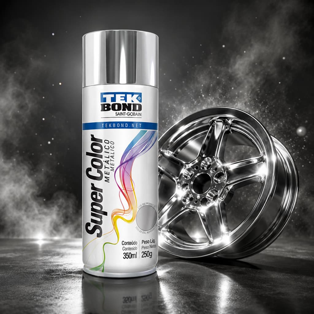 Tinta Spray Aerossol Tekbond Metálica Super Color Cromado 350ml 250g