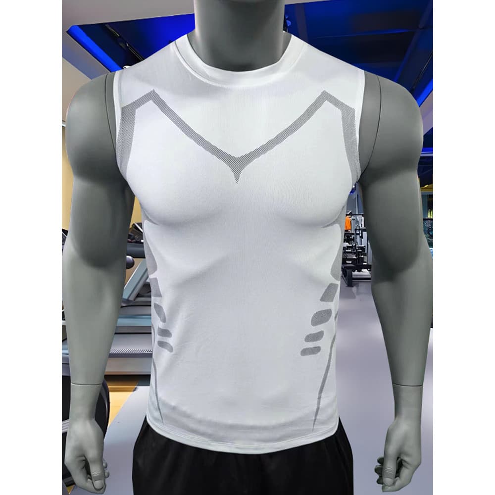 Colete esportivo masculino verão sem mangas collants alta elástica respirável de secagem rápida ombro largo camiseta Fit