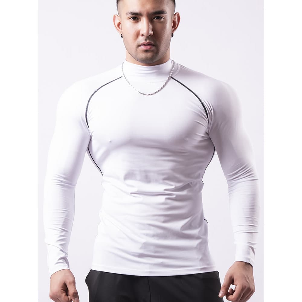 Roupas de Fitness de pescoço alto manga longa treinamento masculino correndo ferro respirável estiramento roupas de seca