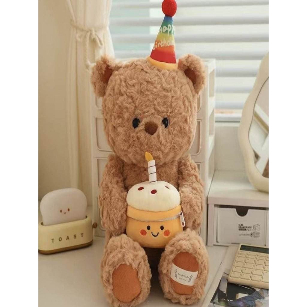 Urso de aniversário brinquedo de pelúcia boneca bolo de aniversário travesseiro de dormir bonito urso de pelúcia boneca
