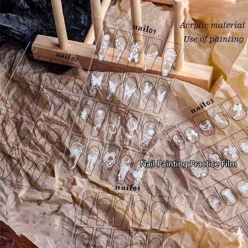 Reutilizável Acrílico Arte Do Prego Pintura Prática Papel Treinamento Esteira Manicure Flor Linha Desenho Exercício Ferr