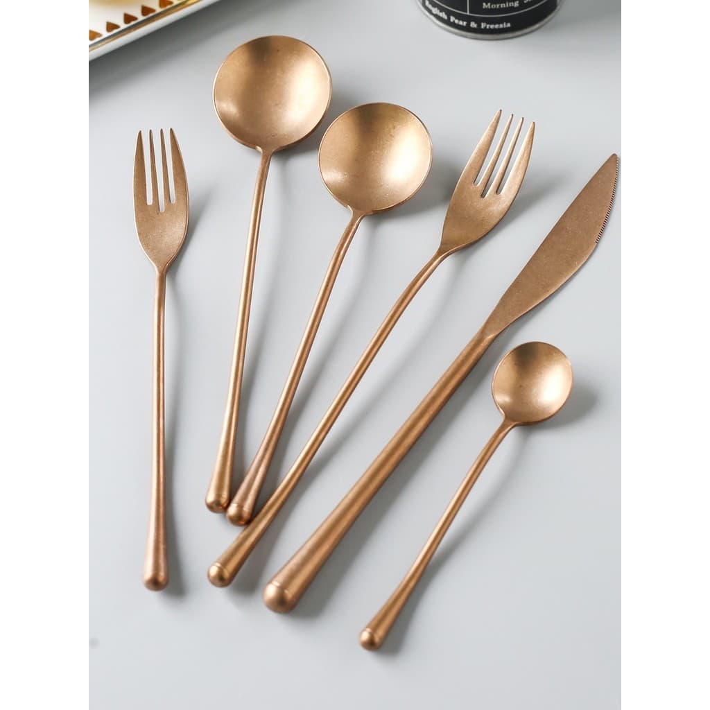 Luz de luxo estilo japonês 304 aço inoxidável rosa ouro bife talheres colher conjunto garfo frutas mexendo colher sobrem