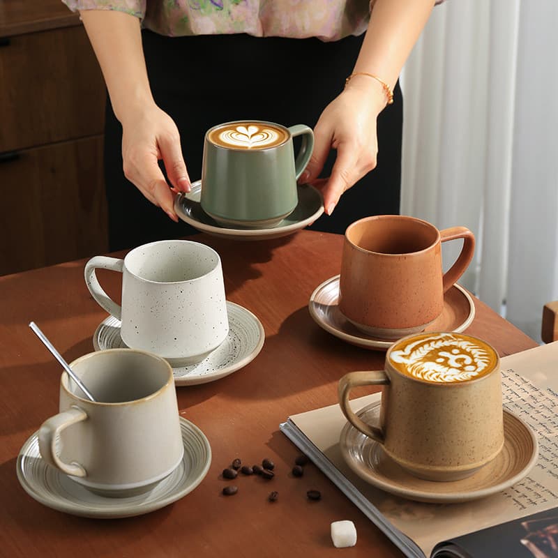 Conjunto de xícara de café retrô japonesa, grés criativo, produto único, copo de latte, caneca simples com leite