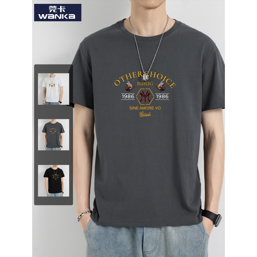 Design nicho de manga curta camiseta masculina verão solto puro algodão camiseta masculina Street Wear em torno do pesco