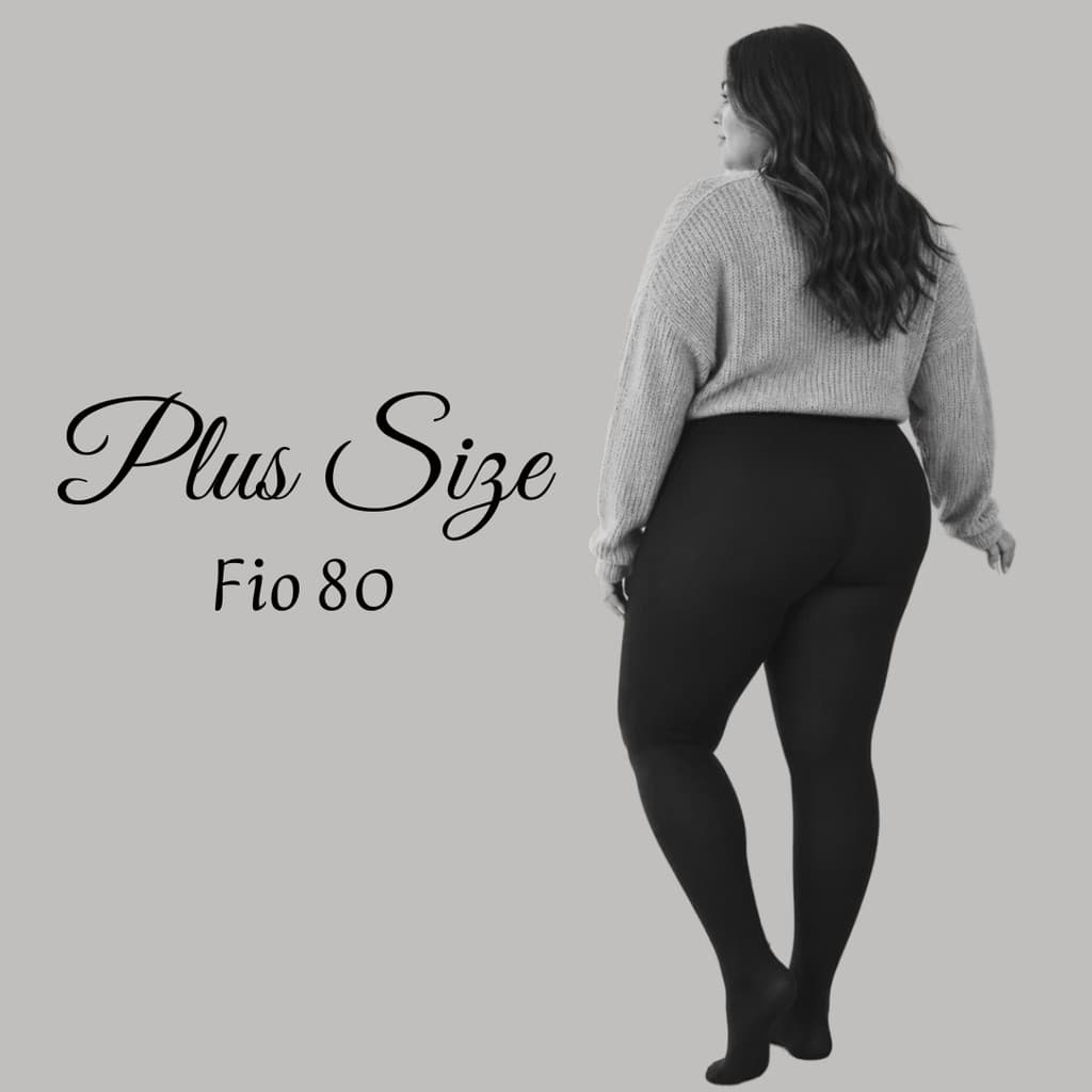 2 Meias Calças Plus Size Fio 80 Térmica Com Pé Grossa Preta Opaca Inverno Veste Até 48