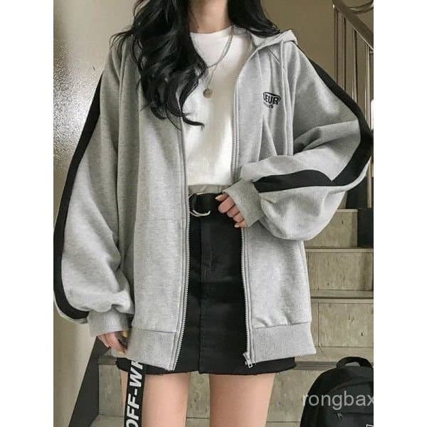 Crossing Border Color Matching Bordado Carta Zíper Novo Estilo Versão Coreana Outono Inverno Feminino Estilo Harajuku Fl