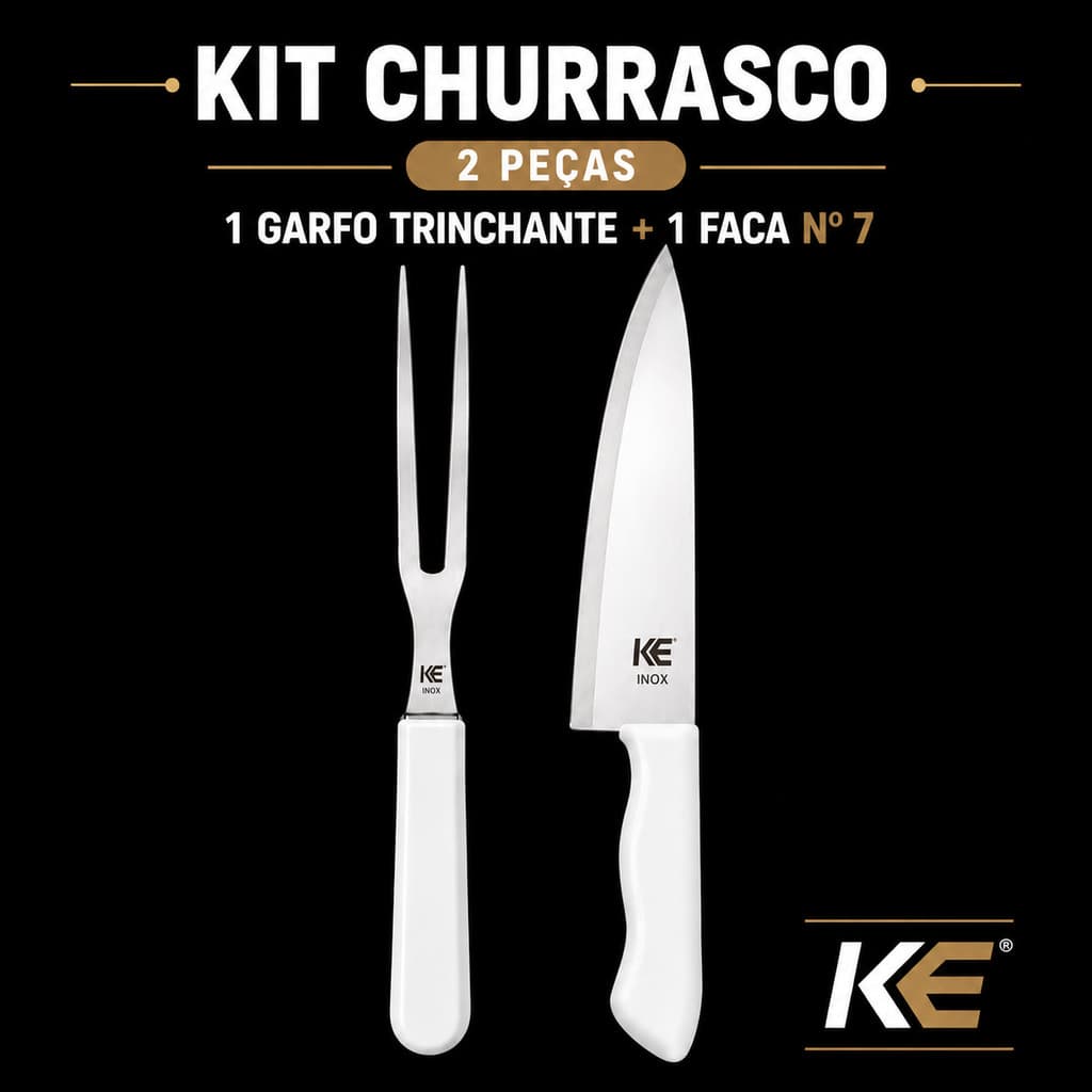 Kit de Churrasco 2 PeçasFaca para Carne eGarfo Trinchante Aço Inox Resistente Alta Qualidade