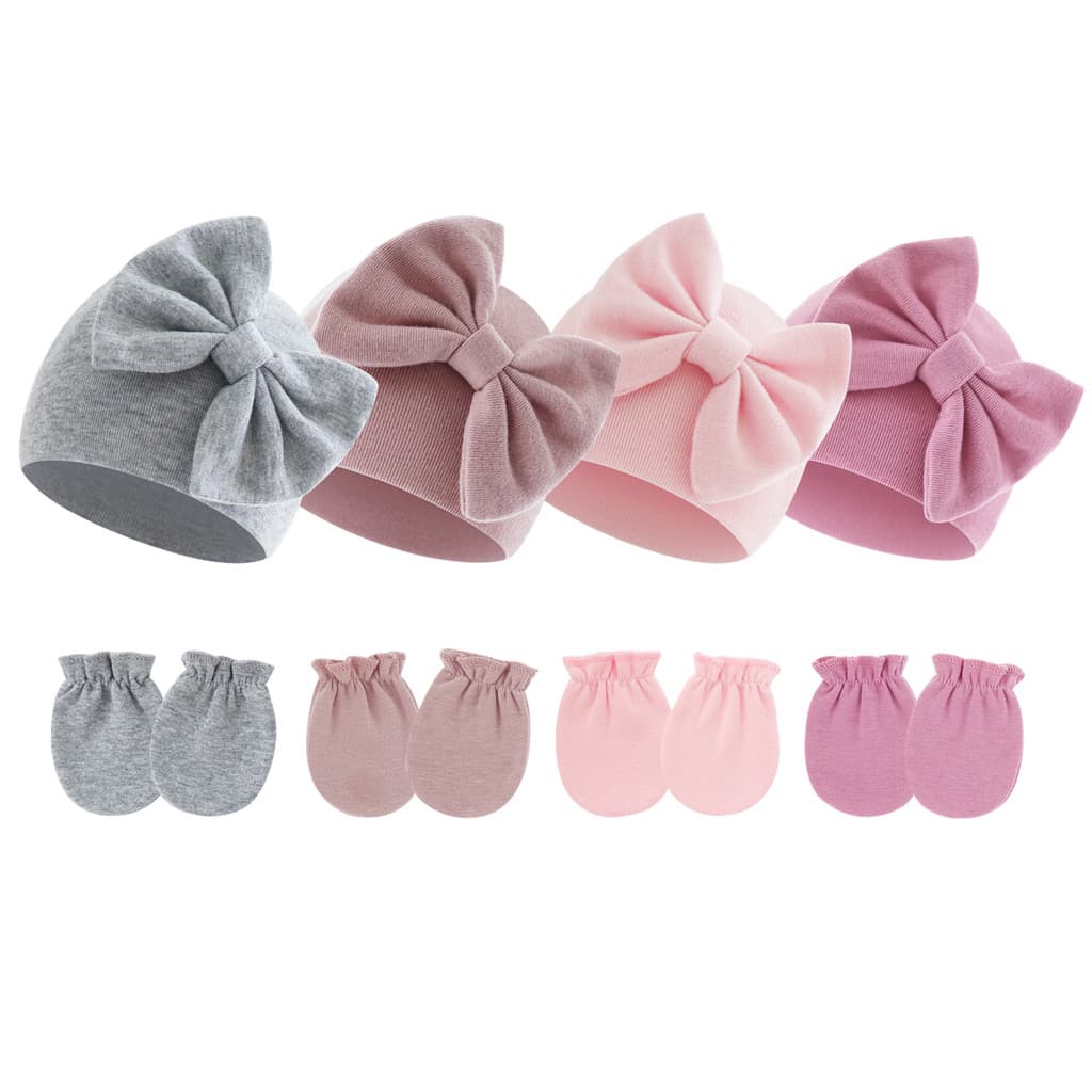 Chapéu Infantil Fofo com Laço, Conjunto de Gorro para Recém-Nascido em Cores Doces, Boné Fetal para Bebê, Transfronteiri