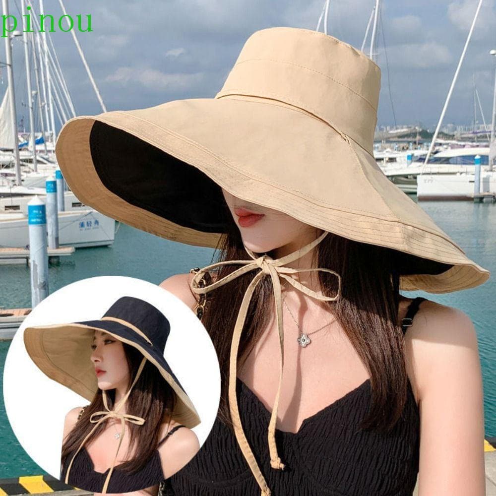 Chapéu De Pescador Feminino PINOU , Sol Anti-Ultravioleta De Aba Larga Dupla Face Proteção Solar Dobrável Para Viagem