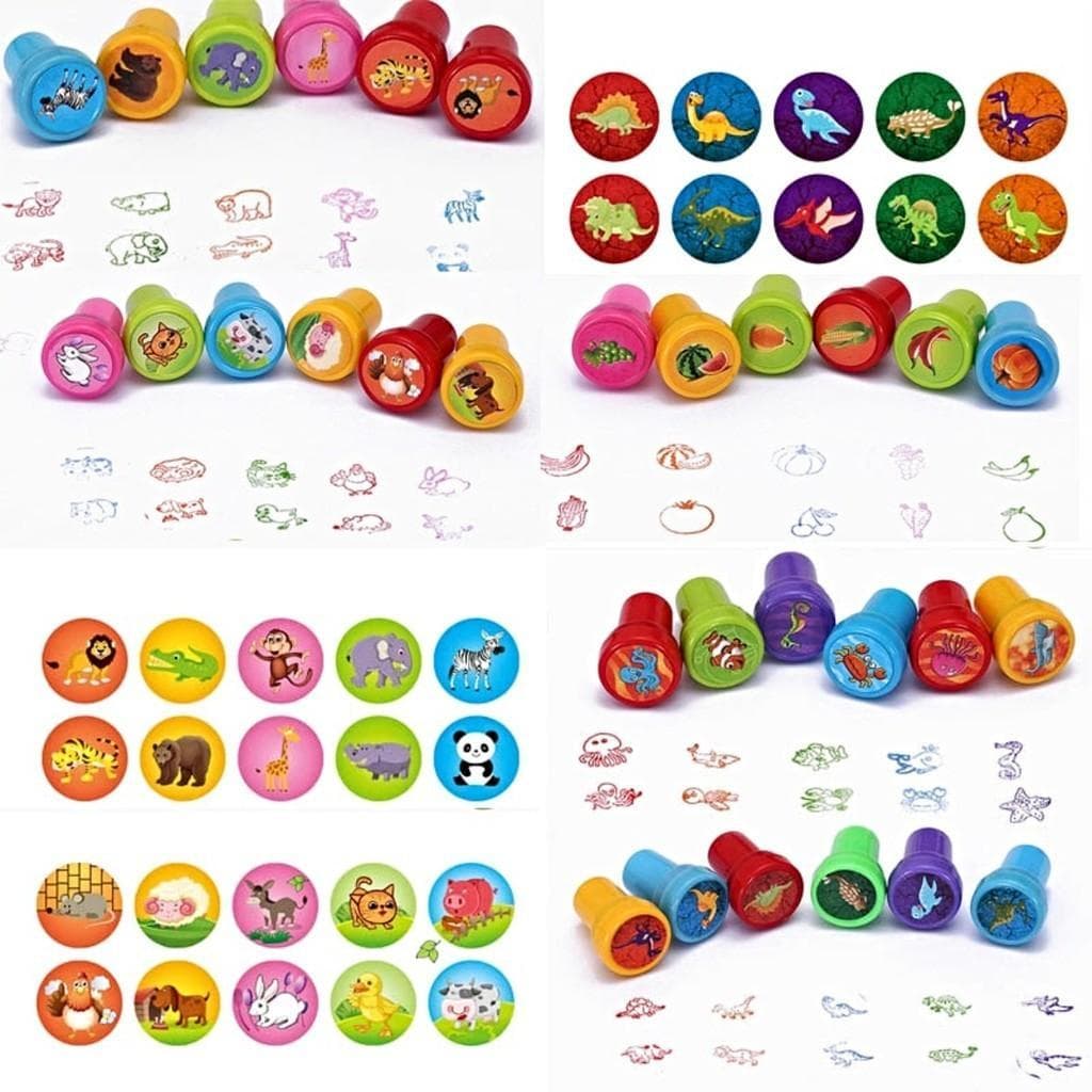 Kit Carimbos Infantis Sortidos Brinquedo Educativo com Estampas de Emoji, Animais, Princesas e Personagens