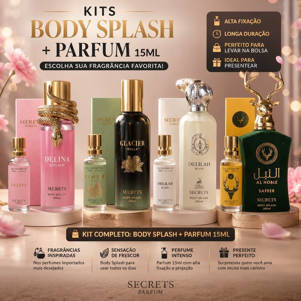 Kit Body Splash+Parfum 15ml Delina | ALTA FIXAÇÃO | PERFUME FEMININO INSPIRADO | PRESENTE IDEAL