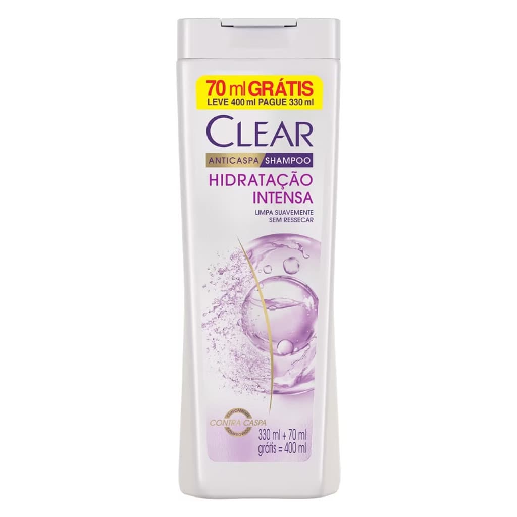 Shampoo Clear Hidratação Intensa 400ml Leve 400 Pague 330 - Anticaspa, Hidratação e Cuidado do Couro Cabeludo