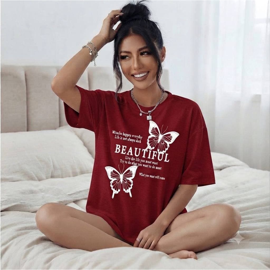 Camiseta Casual, Estampa Beautiful Borboleta, Plus Size, Delicada, Tecido 100% Algodão
