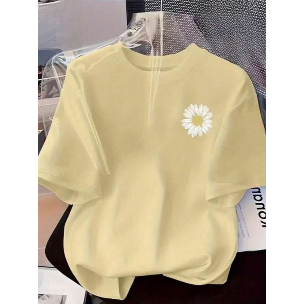 Camiseta Feminina Margarida Blusa 100 % Algodão Malha Premium Manga Curta Camisa Gola Redonda