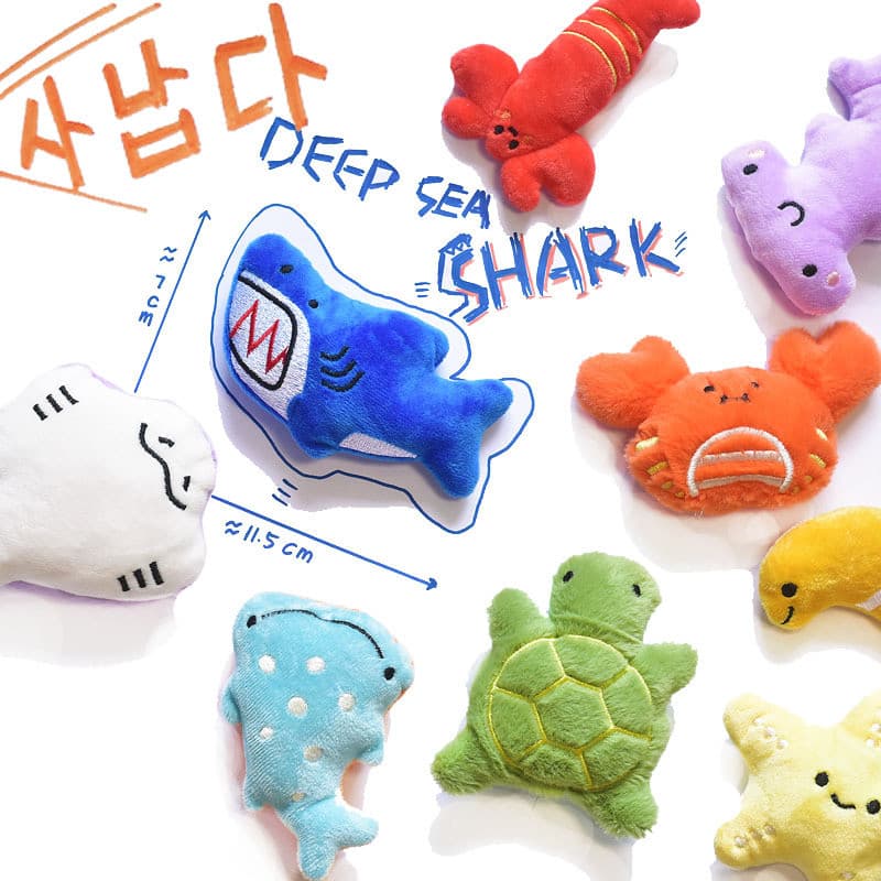 Ocean Cuties Mini Brinquedos Fofos para Cães, Brinquedos de Pelúcia com Som para Animais de Estimação, Tubarão, Carangue