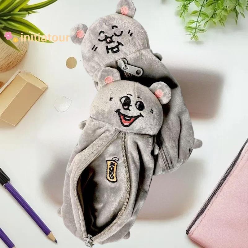 [Init-t] Estojo De Pelúcia Com Mouse Sorridente De Desenho Animado , Bolsa De Papelaria Fofa Para Estudantes Armazenamen