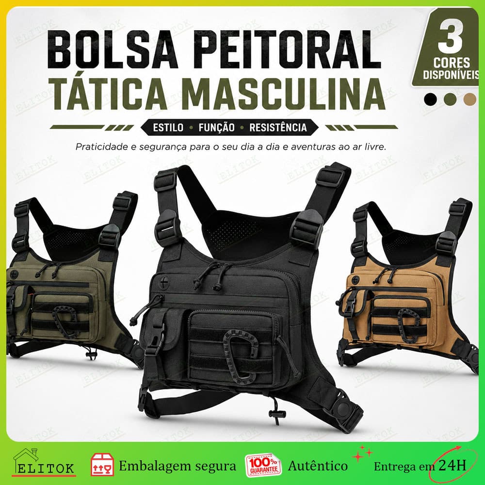 Mochila Tática Masculina | Bolsa de Peito para Corrida com Alça Dupla | Impermeável e Resistente