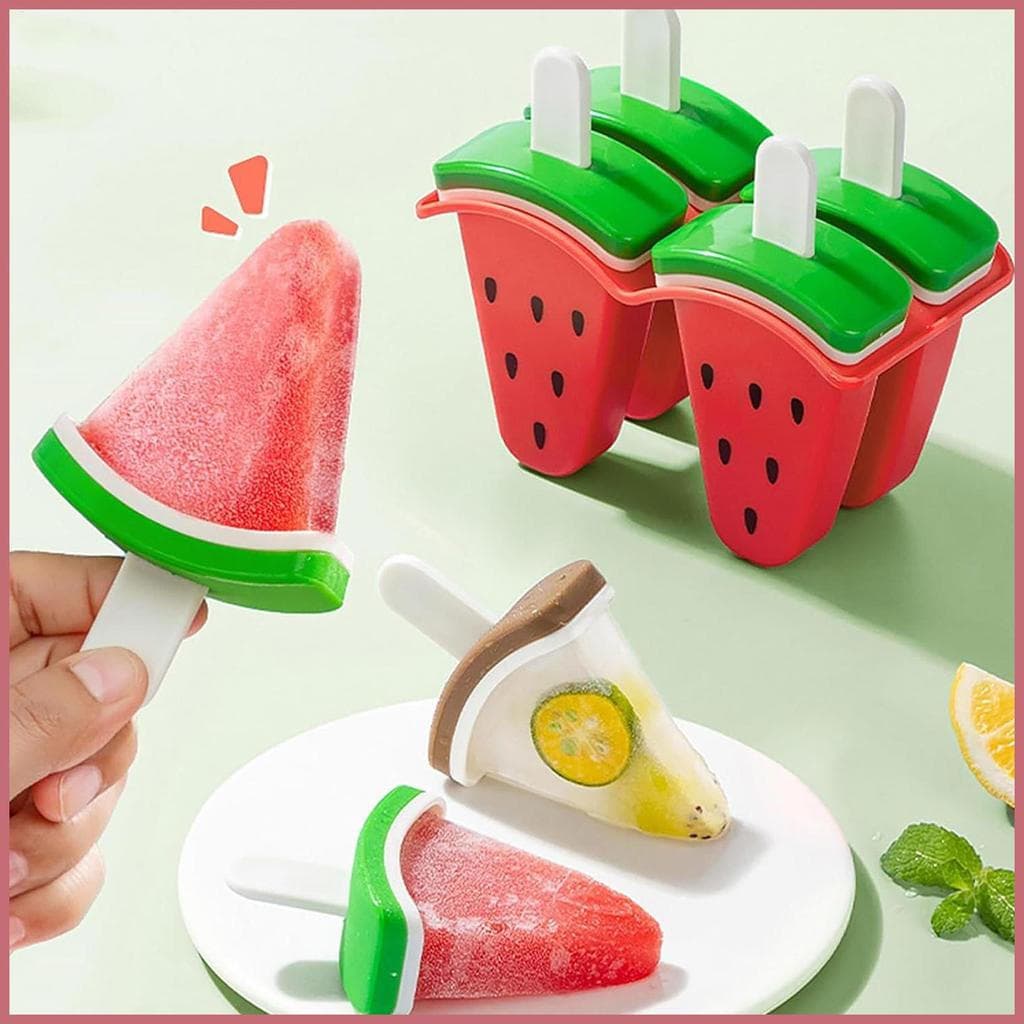 Molde De Sorvete 4 Grade Em Forma De Melancia Picolés Moldes De Silicone Fácil Liberação Com Varas Bandeja De Freezer Ar