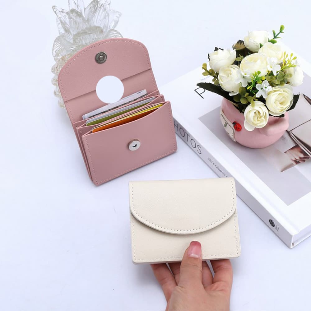 Elegante E Portátil Cor Sólida Botão De Pressão Curto Simples Titular Do Cartão Senhoras Zíper Moeda Bolsa