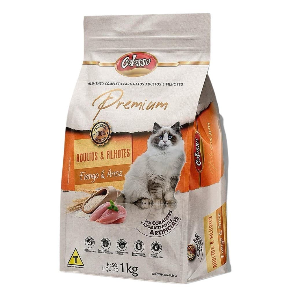 Ração Gatos Adultos E Filhotes Frango Premium Colosso - 1kg