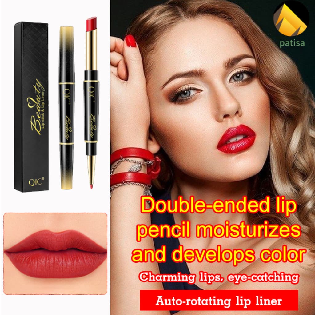 [Fácil De Usar] QIC Lip Pencil Batom Duplo Rotativo Matte Não Borra/Resistente à Água/Maquiagem Feminina
