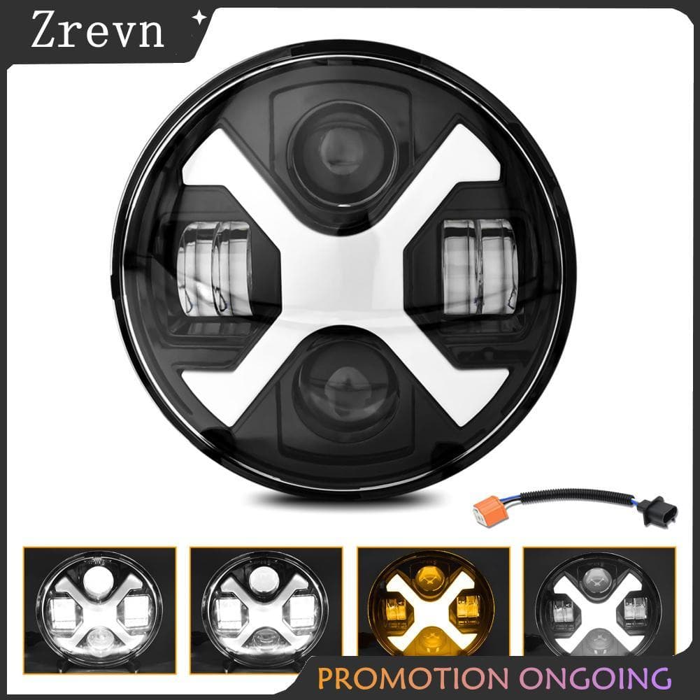 Zrevn-br Farol UPALDHOU Farol redondo com feixe alto/baixo branco DRL sinal de mudança de direção âmbar com