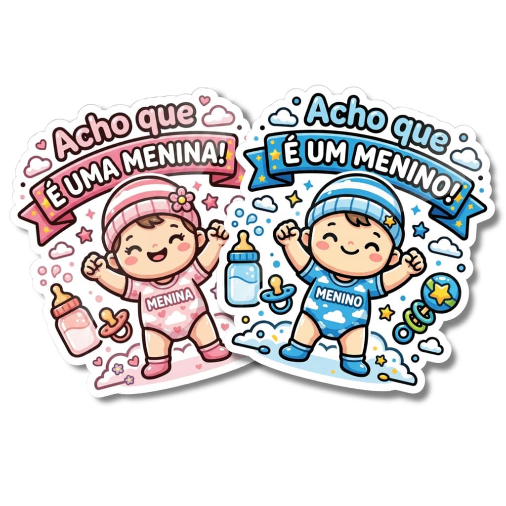 Adesivos Chá De Revelação Fraldas 2 Menino Menina 4x4cm Lembrancinhas para Festas Brilhante Kit com 100