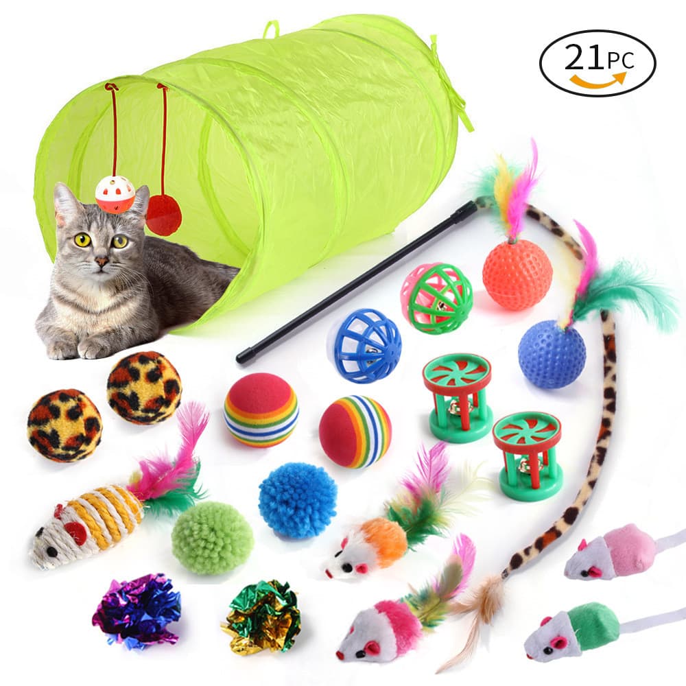 Brinquedo para animais de estimação 21 conjunto túnel de gato provocando gato vara Mouse sino bola bola de cabelo pet ga