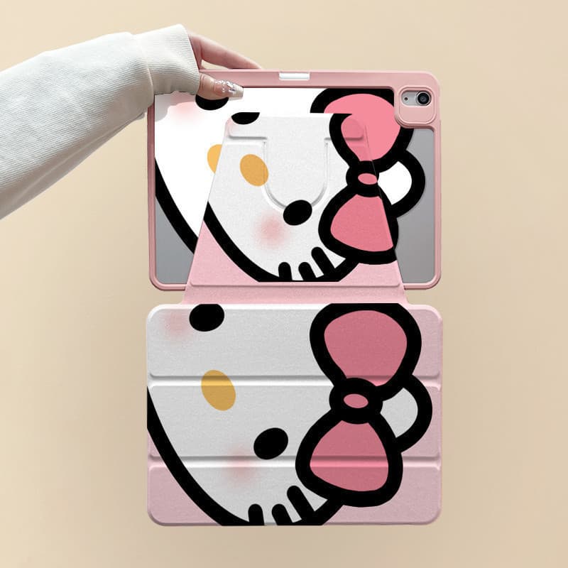 Hello Kitty de Cabeça Grande Rosa 720 °           Capa protetora rotativa para iPad 9/10, com slot para caneta, design t