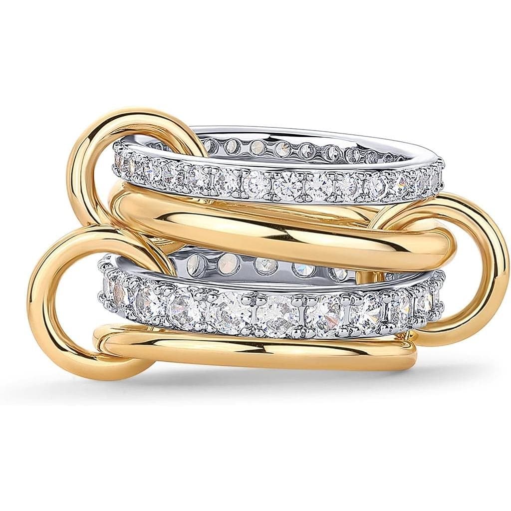 Anéis Empilháveis Entrelaçados Banhados a Ouro 14K para Mulheres - Conjunto de Anéis Múltiplos em Metais Mistos -