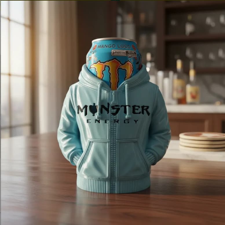 Suporte para Lata Monster Energy com Moletom – Porta Lata Decorativo, Impressão 3D Premium