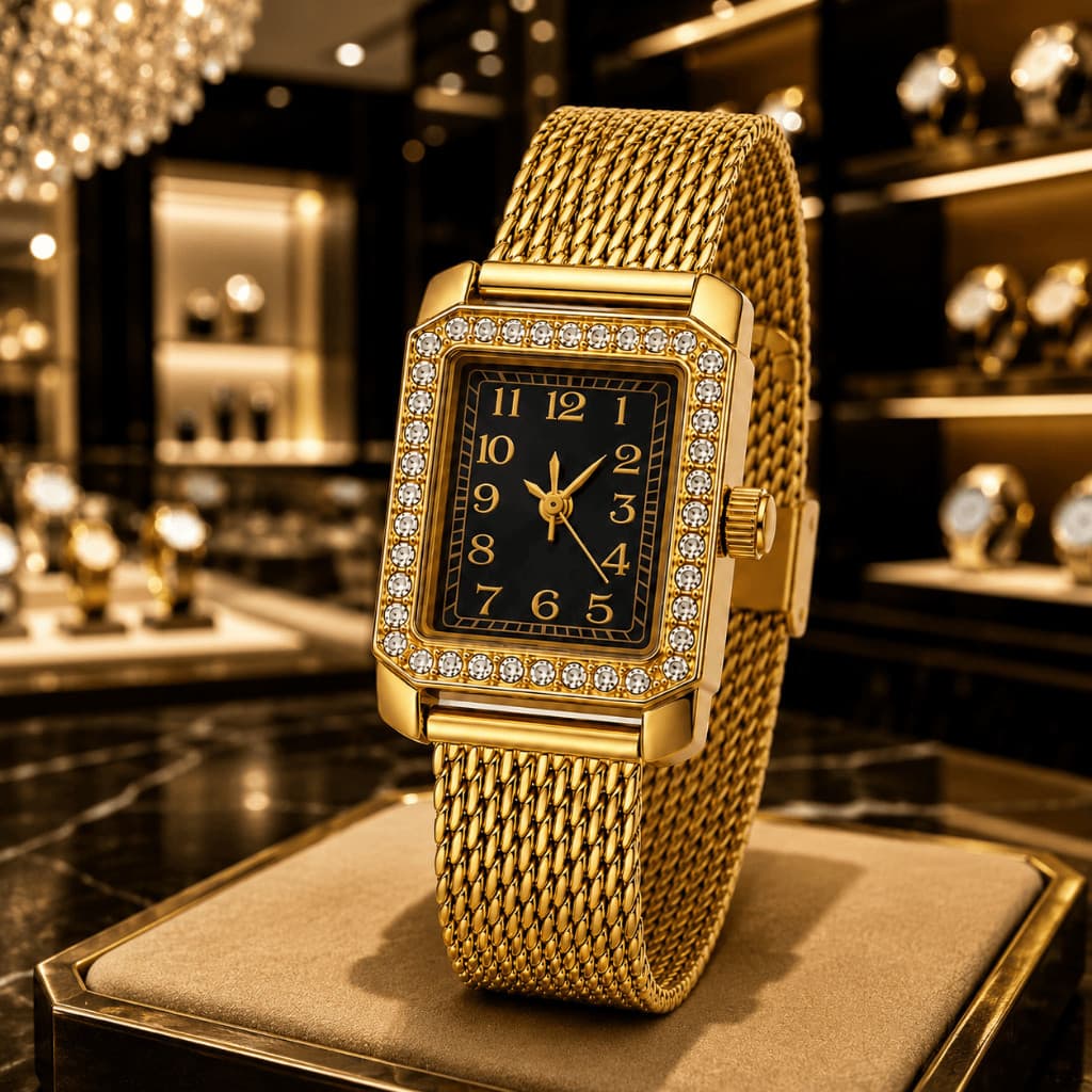 Relógio Feminino Dourado Prata Cravejado Brilhante Luxo Elegante Delicado Social Festa Madrinha Formatura Top
