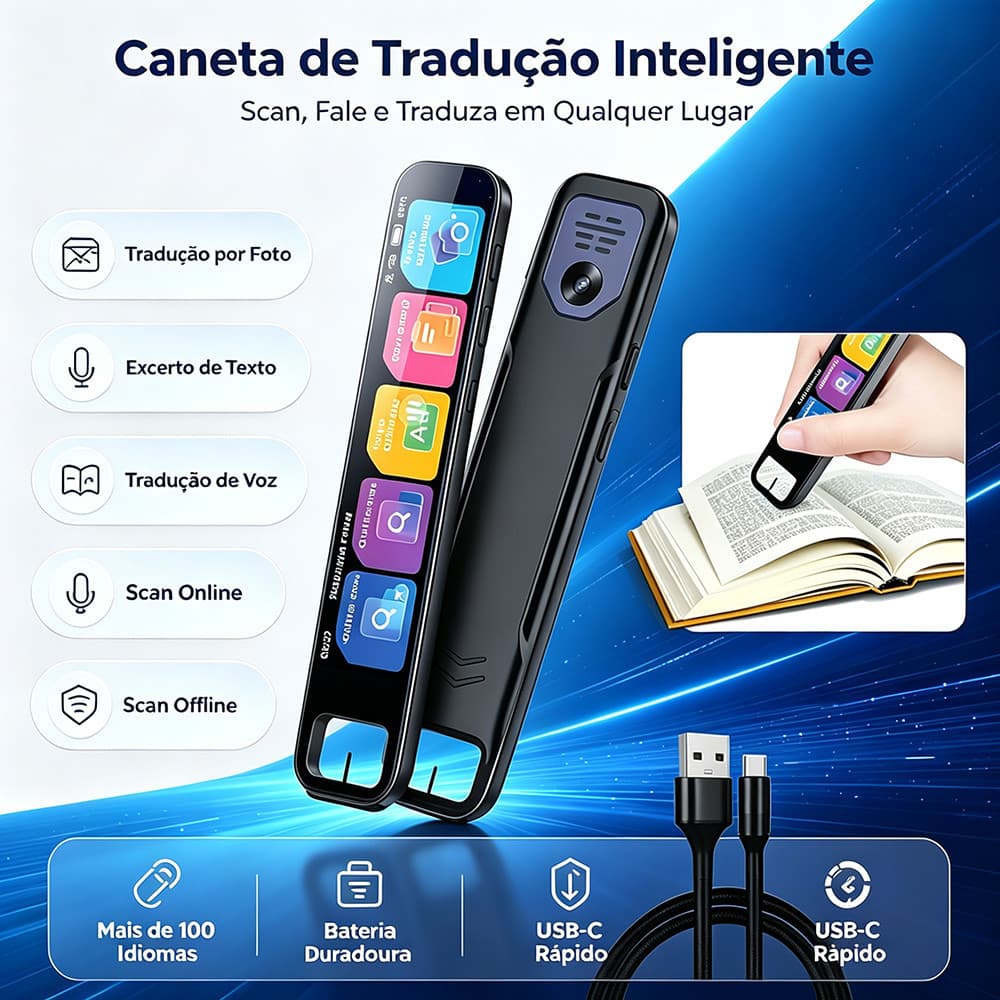 Caneta Scanner AI Tradutora ChatGPT 134 Idiomas Digitalização Offline Respostas Instantâneas Para Estudo