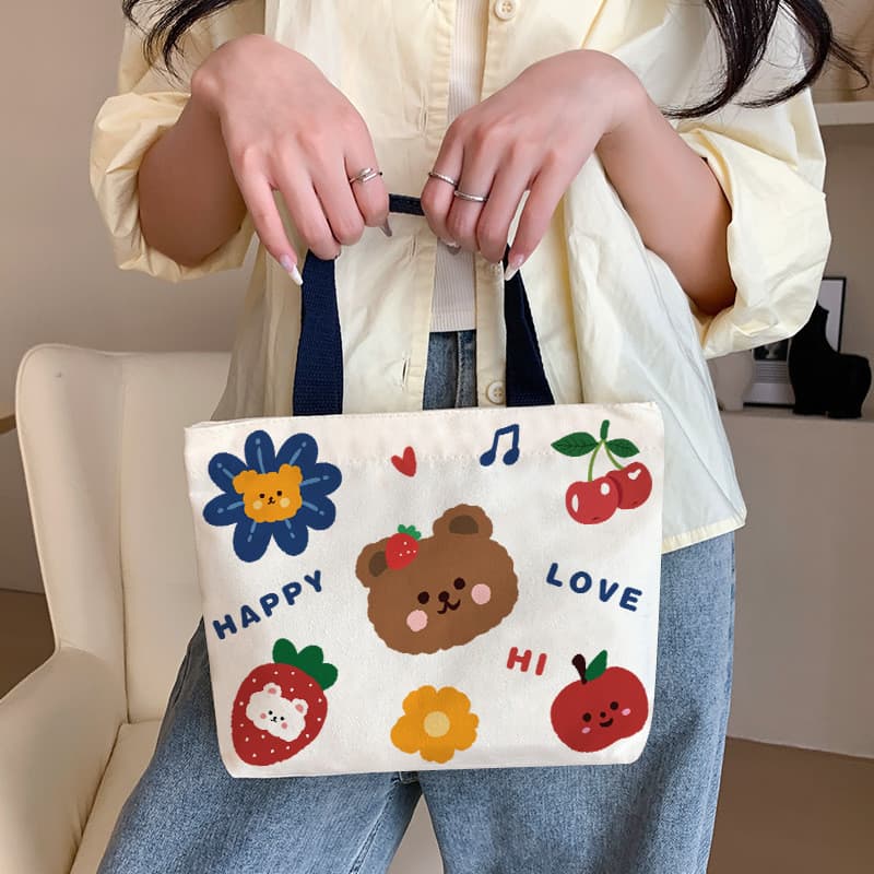 Bolsa de lona feminina bolsa de lona de desenho animado