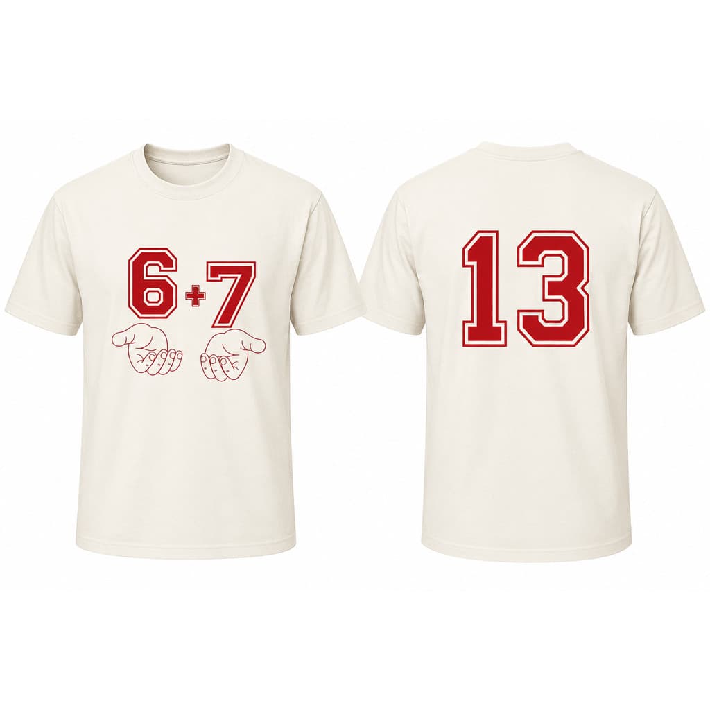 Camiseta Six Seven Estampada 6+7 Número 13 Algodão Premium Manga Curta Unissex Casual Conforto Para Uso Diário Estilo