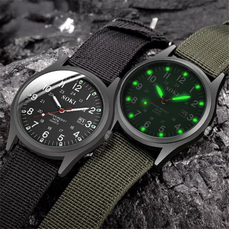 Relógio de Quartzo Ultra-Brilhante para Homens, Relógio de Pulso de Nylon Esportivo Militar de Luxo